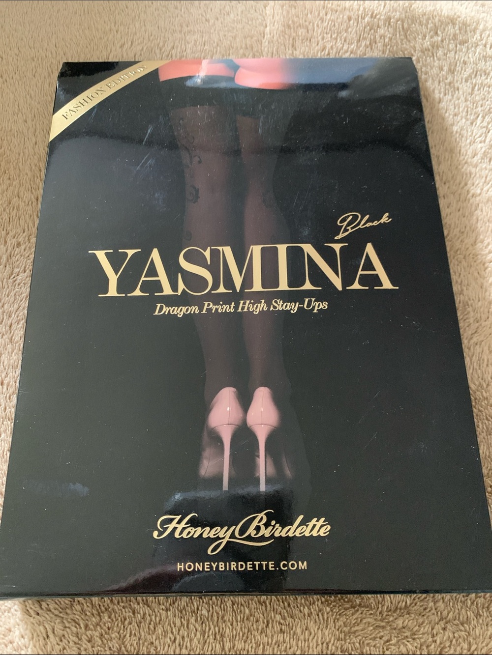 Honey Birdette Yasmina Dragon Print High Stay-Ups – Black